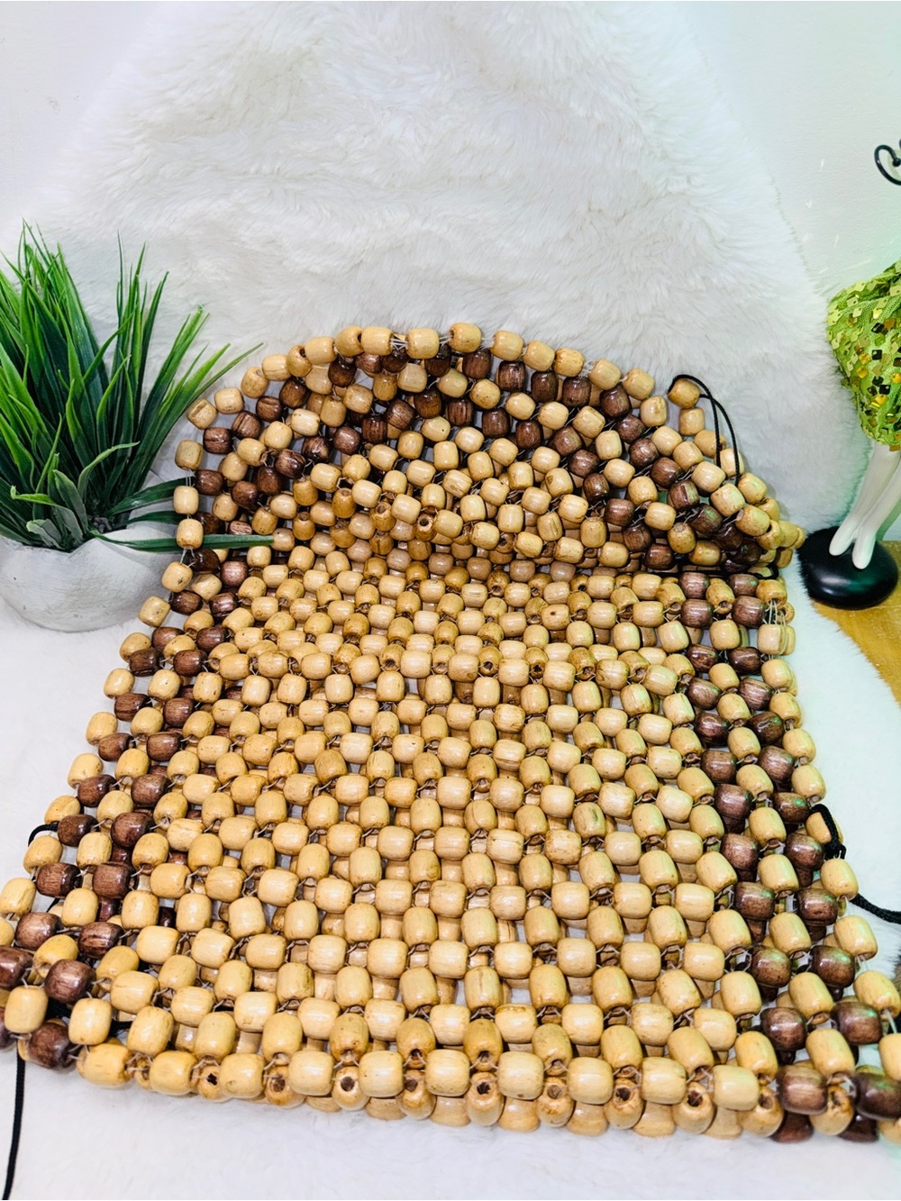 Vintage Wood Bead Seat Cover - Natural Two-Tone Brown 🚘